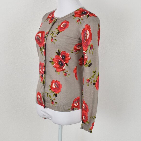 Boden Floral Rose Wool Cardigan Sweater - 4 - Picture 3 of 9